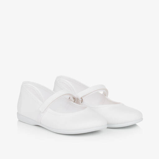 Pisamonas-Girls White Canvas Bar Shoes | Childrensalon