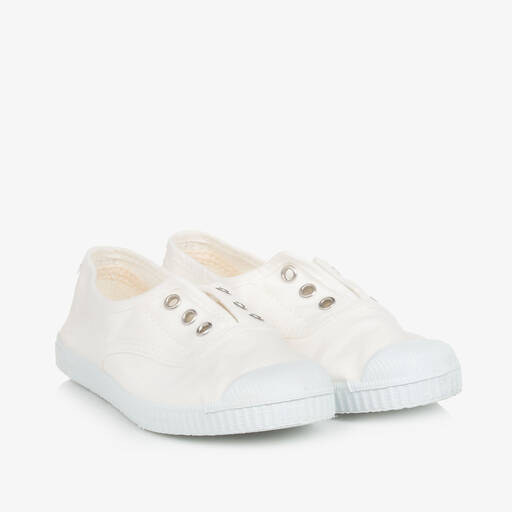 Pisamonas-White Canvas Slip-On Trainers | Childrensalon