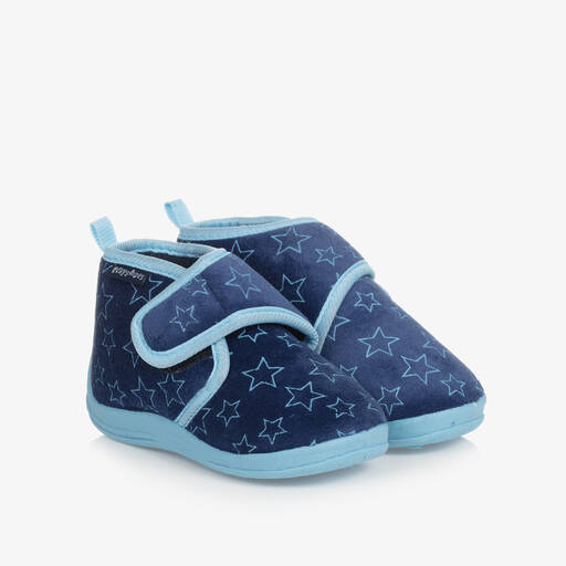Playshoes-Blue Star Velour Slippers | Childrensalon