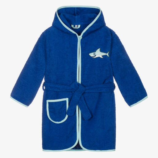 Playshoes-Boys Blue Shark Cotton Bathrobe | Childrensalon