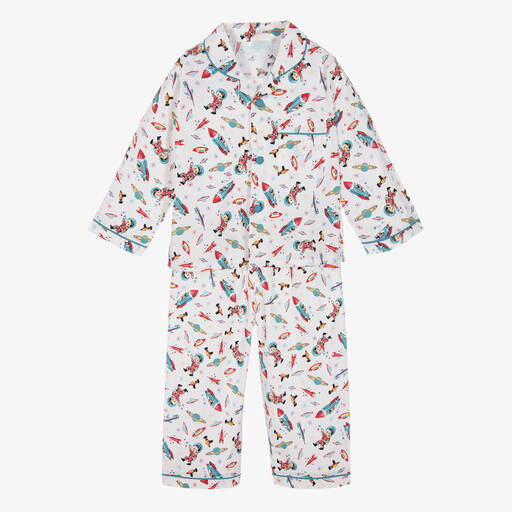 Powell Craft-Boys White Cotton Pyjamas | Childrensalon