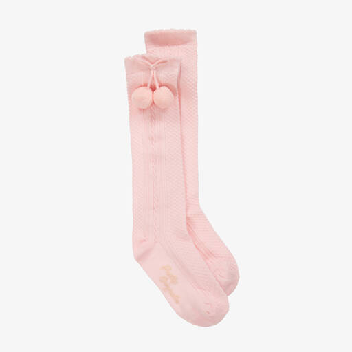 Pretty Originals-Girls Pink Pom-Pom Cotton Socks | Childrensalon
