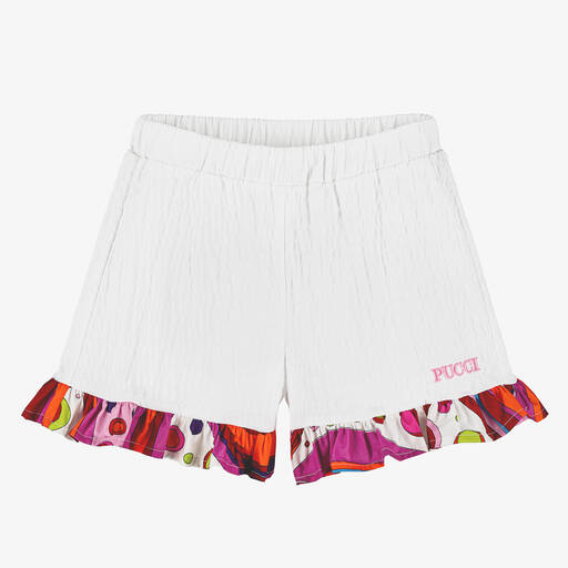 PUCCI-Girls White Fontane Print Cotton Shorts | Childrensalon