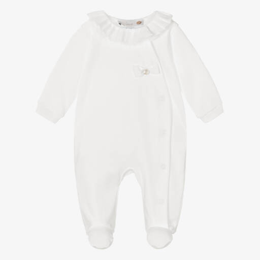 PURETÉ - Check Collar Velour Babygrow - White main image 0