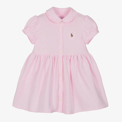Ralph Lauren-Baby Girls Pink Cotton Polo Dress | Childrensalon