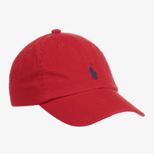 Ralph Lauren-Baby Red Cotton Embroidered Pony Cap | Childrensalon