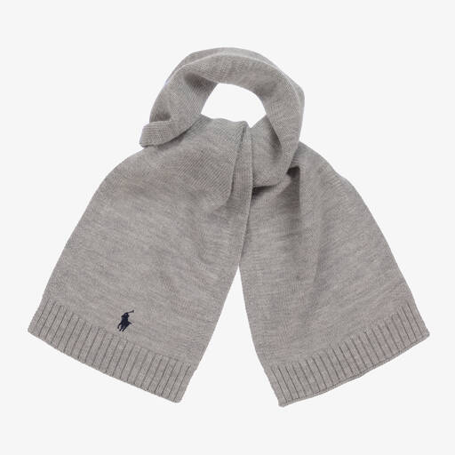 Ralph Lauren-Boys Grey Wool Knit Scarf  | Childrensalon