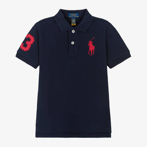 Ralph Lauren-توب بولو قطن بيكيه لون كحلي للأولاد | Childrensalon