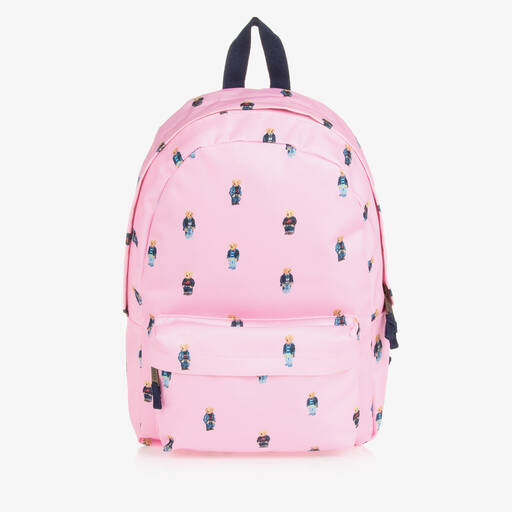 Ralph Lauren-Girls Pink Canvas Polo Bear Backpack (47cm) | Childrensalon