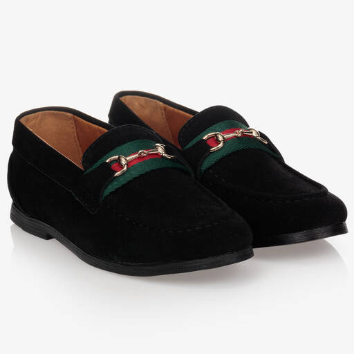 Romano-Boys Black Faux Suede Horsebit Loafers | Childrensalon