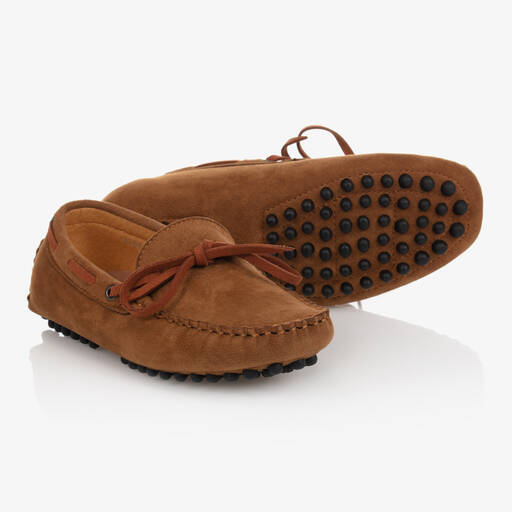 Romano-Boys Brown Faux Suede Moccasins | Childrensalon
