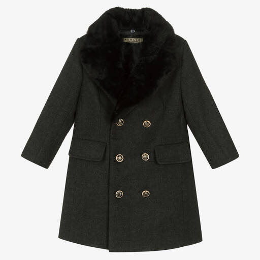 Romano-Boys Grey Faux Fur Trim Coat | Childrensalon
