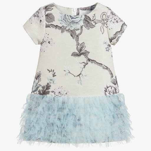 Romano-Girls Blue & Beige Jacquard Dress | Childrensalon
