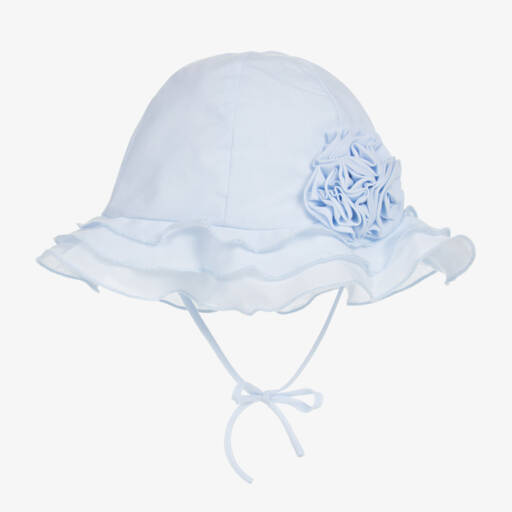 Sarah Louise-Baby Girls Blue Sun Hat with Flower | Childrensalon
