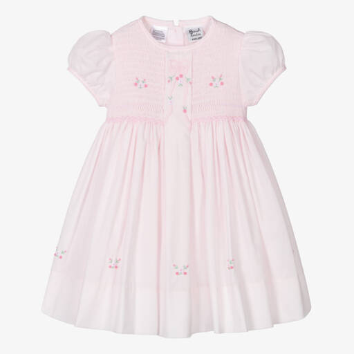 Sarah Louise-Baby Girls Pink Hand-Smocked Dress with Floral Embroidery | Childrensalon