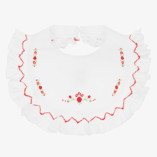 Sarah Louise-Baby Girls White & Red Bib | Childrensalon