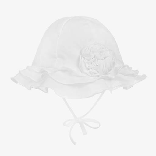Sarah Louise-Baby Girls White Sun Hat with Flower | Childrensalon