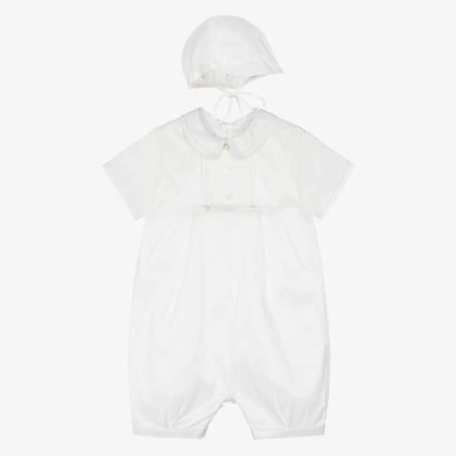 Sarah Louise-Boys White Satin Shortie & Hat Set | Childrensalon