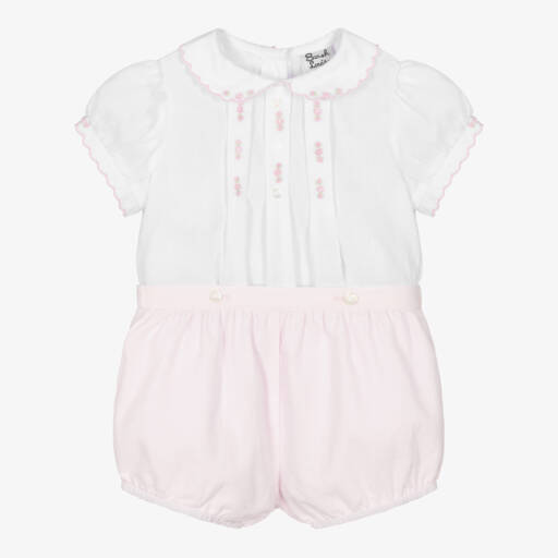 Sarah Louise-Girls Pink & White Buster Suit | Childrensalon