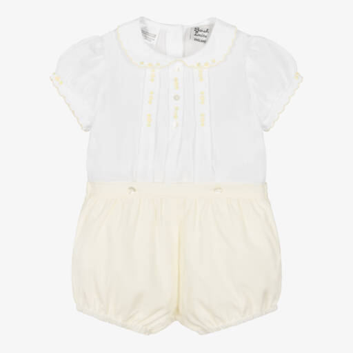 Sarah Louise-Girls Yellow & White Buster Suit | Childrensalon