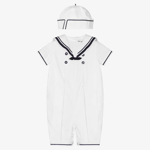 Sarah Louise-طقم تبّان ستايل البحّار قطن لون أبيض للمواليد | Childrensalon