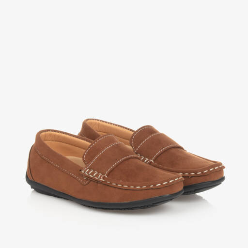 Sevva-Boys Brown Faux Suede Loafers | Childrensalon
