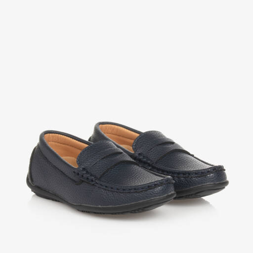 Sevva-Boys Navy Blue Faux Leather Loafers | Childrensalon