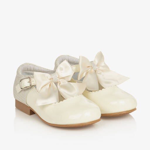 Sevva-Girls Ivory Patent Faux Leather Bow Shoes | Childrensalon