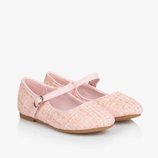 Sevva-Girls Pink & Gold Tweed Shoes | Childrensalon