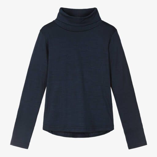 Smalls Merino-Navy Blue ZQ Merino Wool Roll Neck Thermal Top | Childrensalon