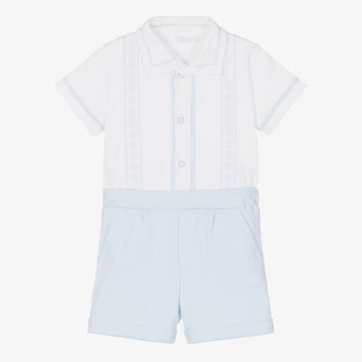Sofija-Baby Boys White & Blue Shorts Set | Childrensalon