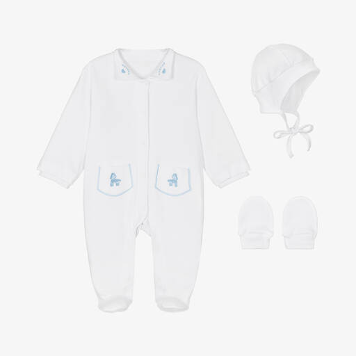 Sofija-Boys White Cotton Babysuit Gift Set | Childrensalon