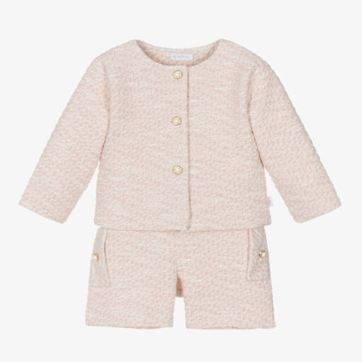 Sofija-Girls Pink Cotton Tweed Shorts Set | Childrensalon