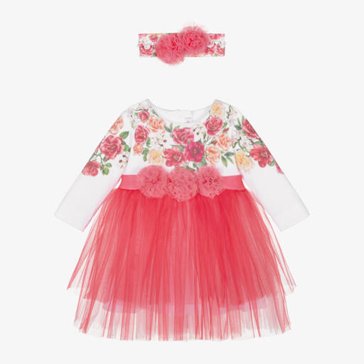 Sofija-Girls Pink Floral & Tulle Dress | Childrensalon