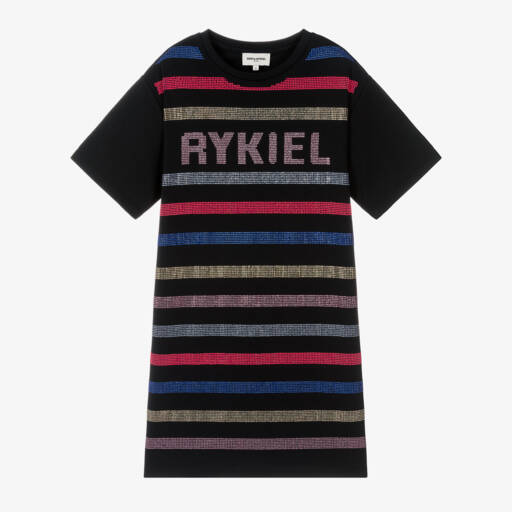 Sonia Rykiel Paris-Girls Black Cotton & Rhinestone Dress | Childrensalon