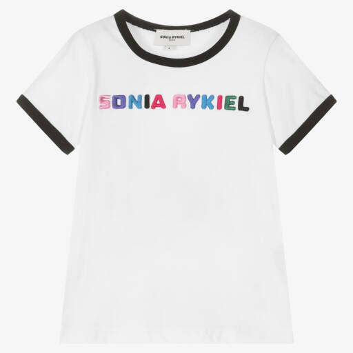 Sonia Rykiel Paris-Girls White Cotton Ringer T-Shirt | Childrensalon