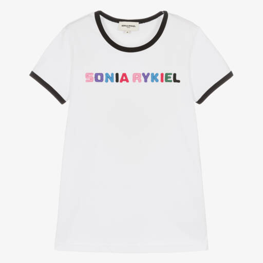 Sonia Rykiel Paris-Teen Girls White Cotton T-Shirt With Embroidery | Childrensalon