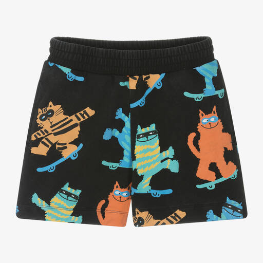 Stella McCartney Kids-Boys Black Cotton Cats Shorts | Childrensalon