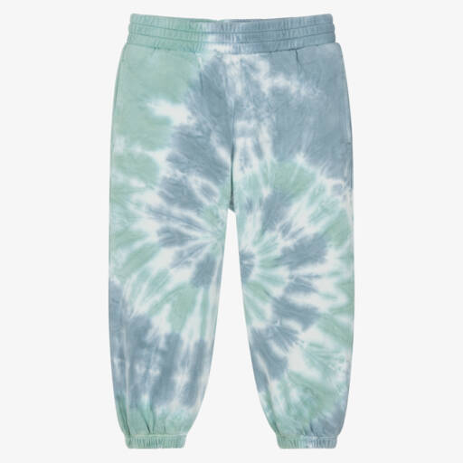 Stella McCartney Kids-Boys Grey & Green Tie-Dye Cotton Earth & Friends Joggers | Childrensalon