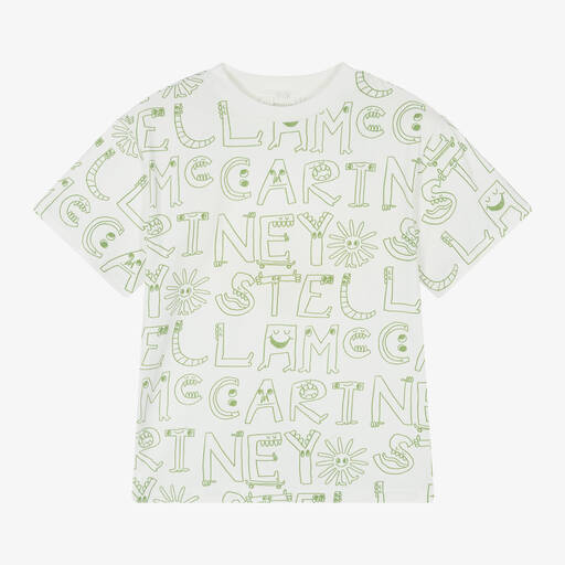 Stella McCartney Kids-Boys Ivory & Green Cotton T-Shirt | Childrensalon