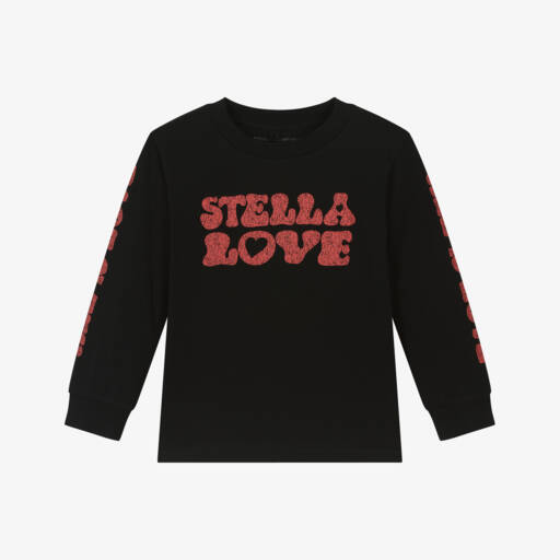 Stella McCartney Girls Long Sleeve Love AOP Top in Black