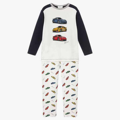 Story Loris-Boys Blue & Ivory Cotton Pyjamas | Childrensalon