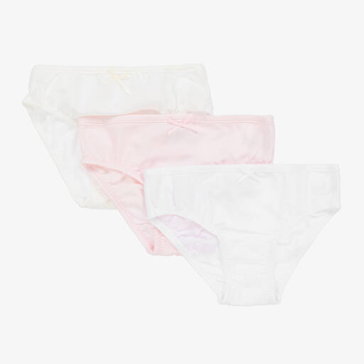Story Loris-Girls Pink & White Cotton Knickers (3 Pack) | Childrensalon