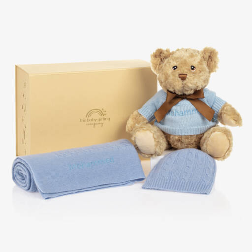 The Baby Gifting Company-Blue Cashmere Personalised Baby Gift Set | Childrensalon