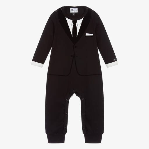 The Tiny Universe-Boys Black Tie Cotton Babysuit | Childrensalon