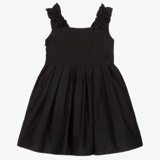 The Tiny Universe-Girls Black Cotton Poplin Sleeveless Dress | Childrensalon
