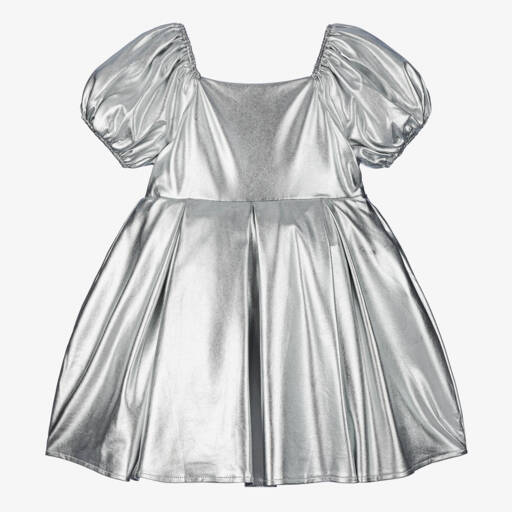 The Tiny Universe-Girls Metallic Silver Satin Dress | Childrensalon