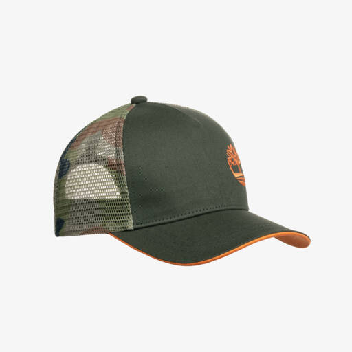 Timberland-Boys Green Camouflage Cotton & Mesh Cap | Childrensalon