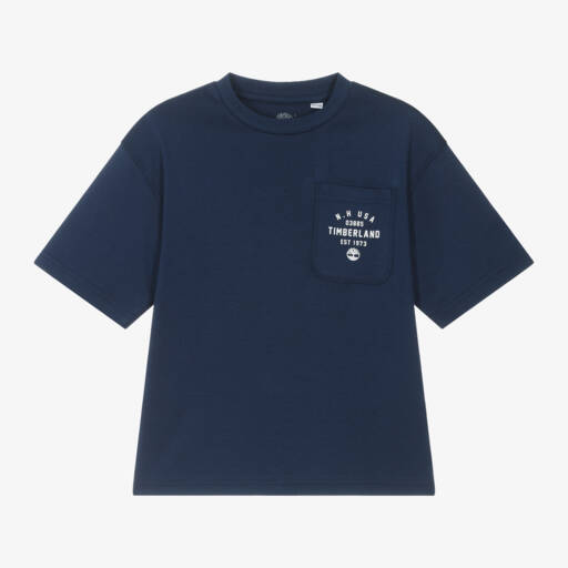 Timberland-Boys Navy Blue Cotton Pocket T-Shirt | Childrensalon