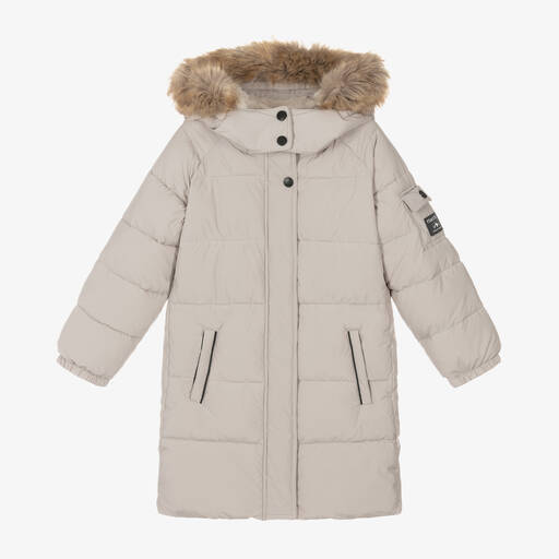 Töastie-Girls Beige Hooded Parka Coat | Childrensalon